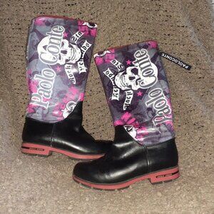 PAOLO CONTE-Death Rock-Punk-Black/Printed Leather-Shearling-Sz 38-Excellent